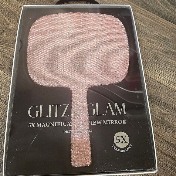 Glitz & Glam Pink Rhinestone 5X Magnification View Mirror - Picture 3 of 6